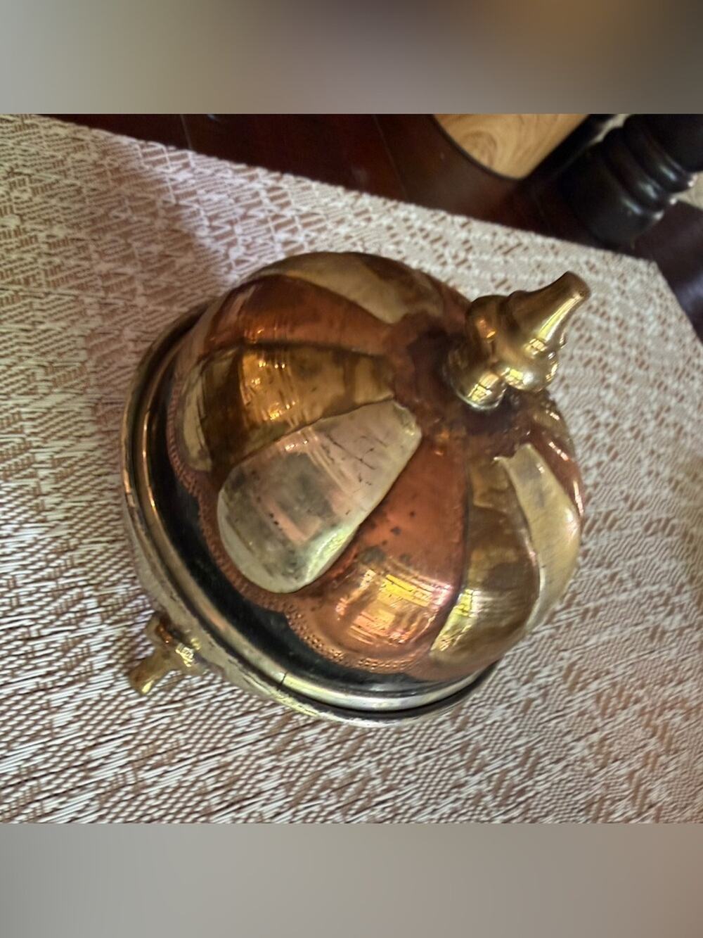 Multi metal copper brass covered container 4"